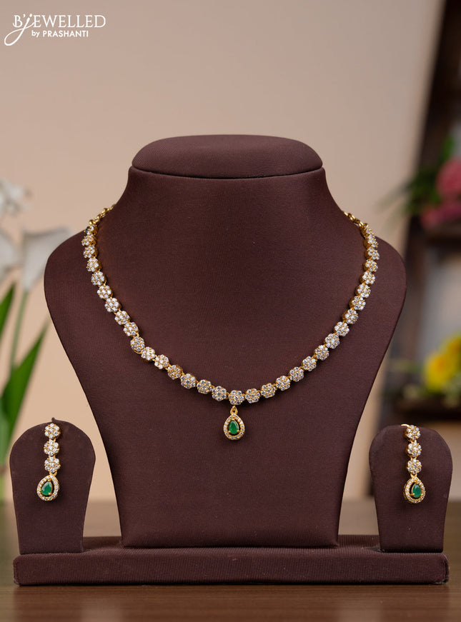 Antique necklace with emerald and cz stones