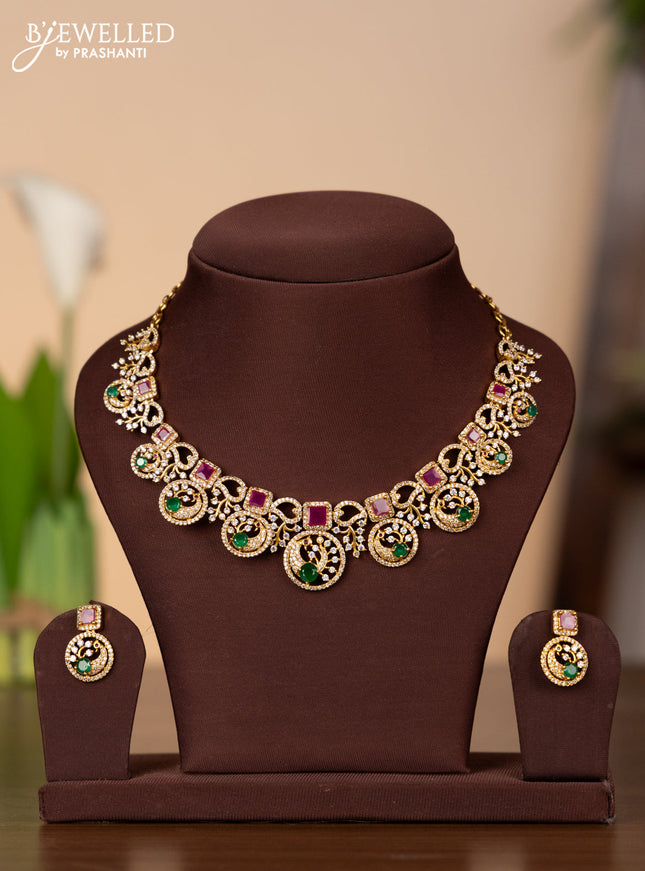 Antique necklace peacock design with kemp and cz stones