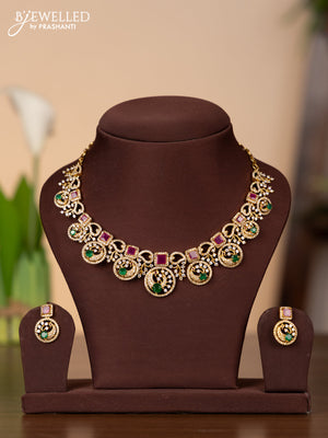 Antique necklace peacock design with kemp and cz stones