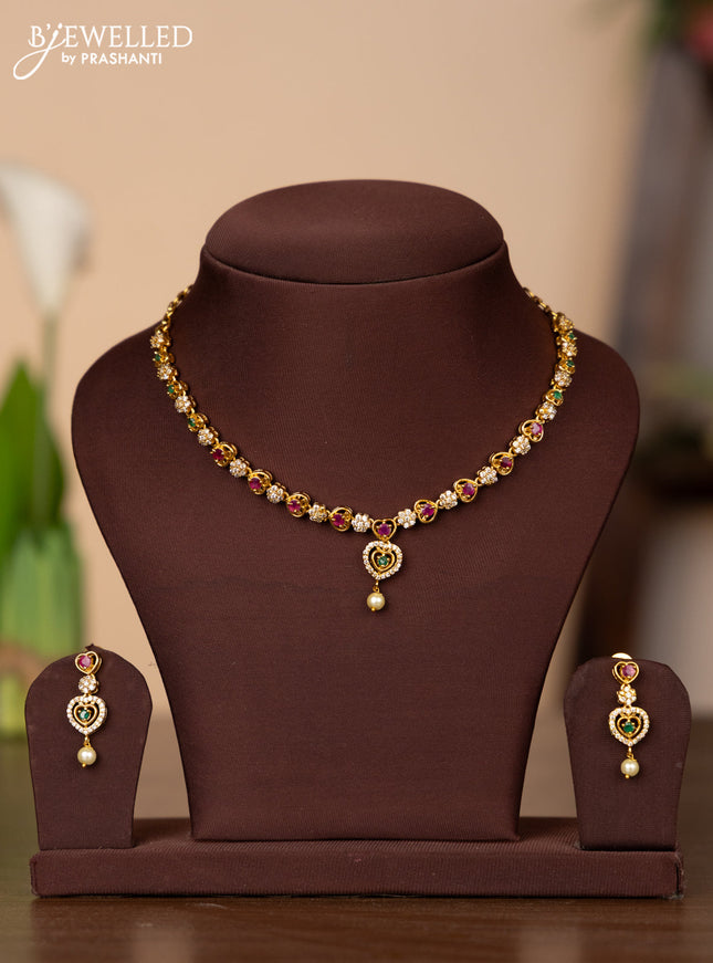 Antique necklace with kemp & cz stones and pearl hanging