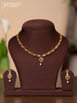 Antique necklace with kemp & cz stones and pearl hanging