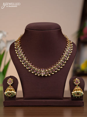 Antique necklace manga pattern with kemp & cz stones and pearls