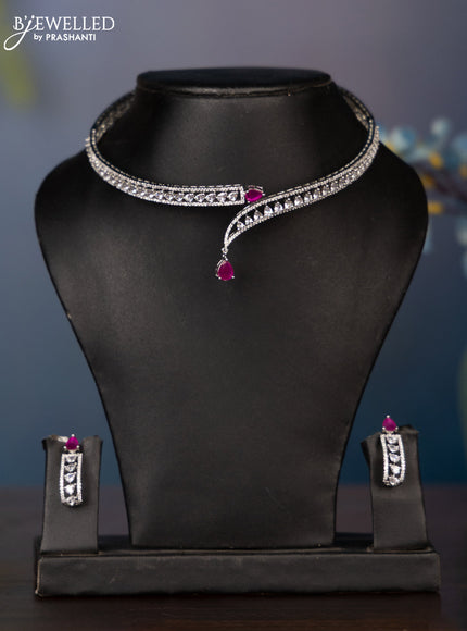 Zircon necklace kanti type necklace with cz and red stones
