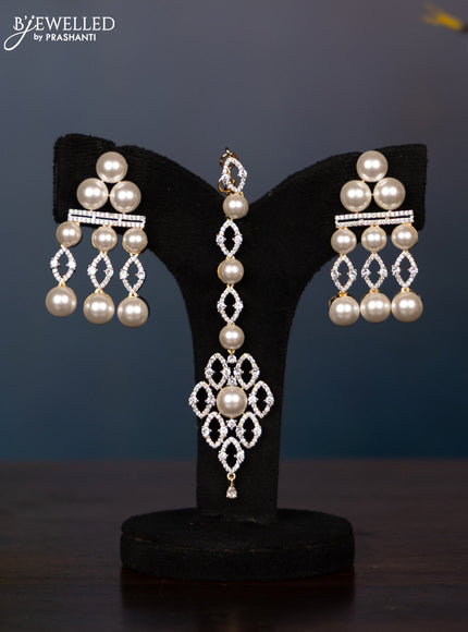 Zircon necklace triple layer with cz stone and matching maang tikka with this