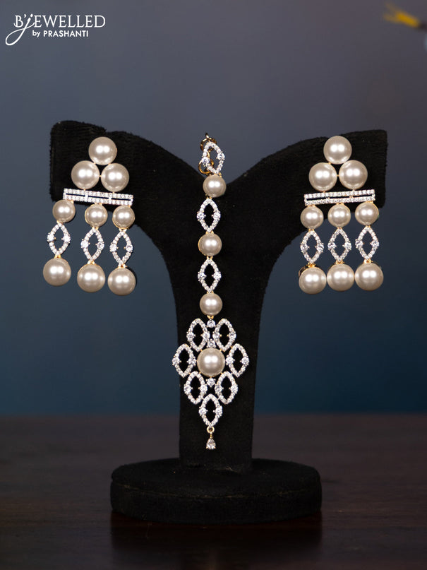 Zircon necklace triple layer with cz stone and matching maang tikka with this