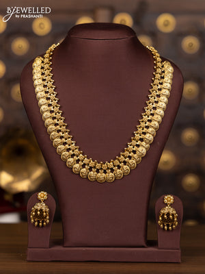 Antique haaram coin necklace with lakshmi deisgn in full gold