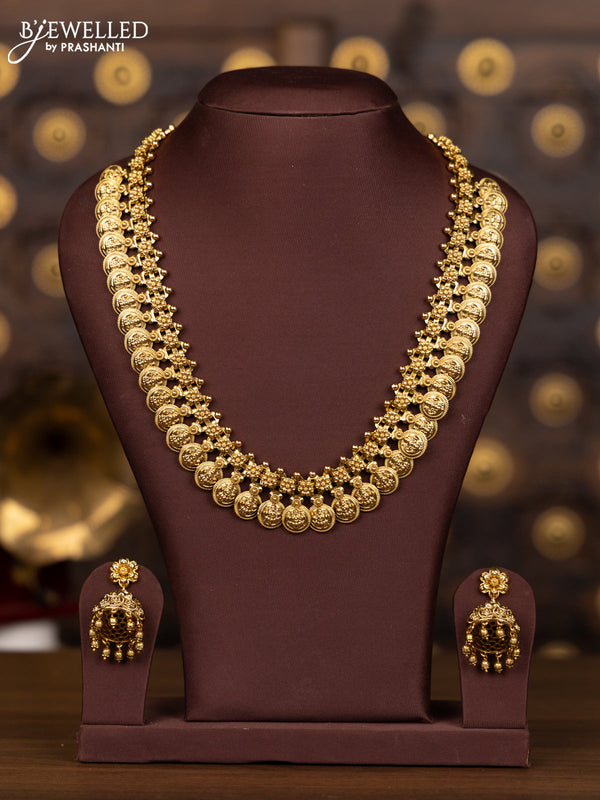 Antique haaram coin necklace with lakshmi deisgn in full gold