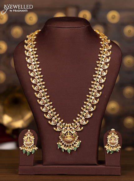 Antique Haaram manga deisgn and lakshmi pendant with multicolor stones and green beads hanging
