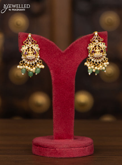 Antique Haaram manga deisgn and lakshmi pendant with multicolor stones and green beads hanging