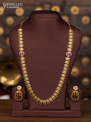 Antique haaram with mugappu peacock pendant on both sides in jadau stones