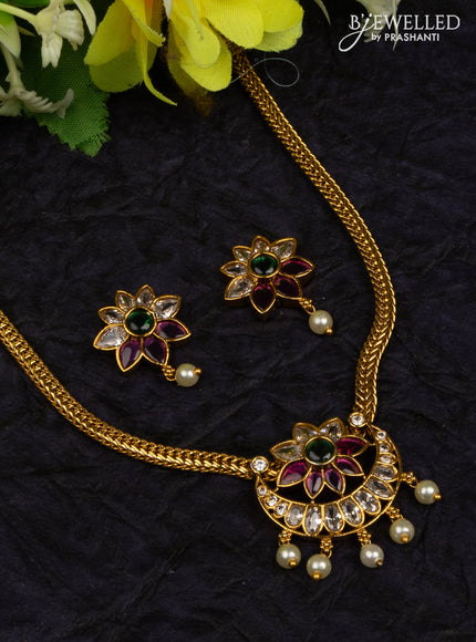 Antique attigai necklace chandbali pendant with kemp & kundan stones and pearl hangings