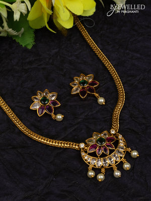 Antique attigai necklace chandbali pendant with kemp & kundan stones and pearl hangings