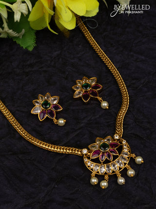 Antique attigai necklace chandbali pendant with kemp & kundan stones and pearl hangings