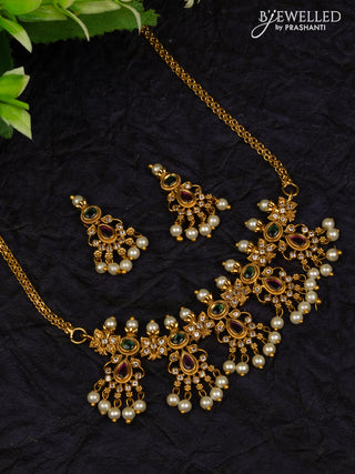 Antique attigai necklace with kemp & cz stones and pearl hangings