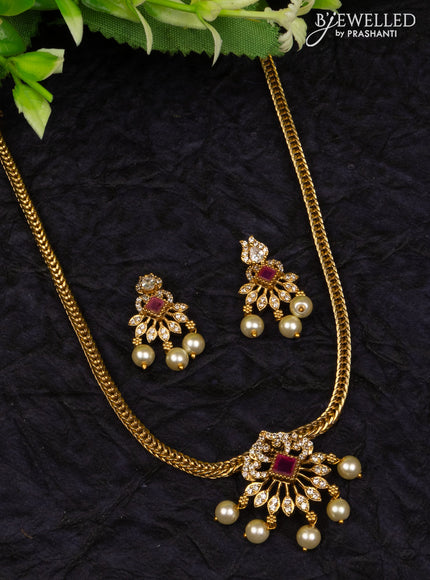 Antique attigai necklace with ruby & cz stones and pearl hangings