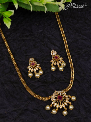 Antique attigai necklace with ruby & cz stones and pearl hangings