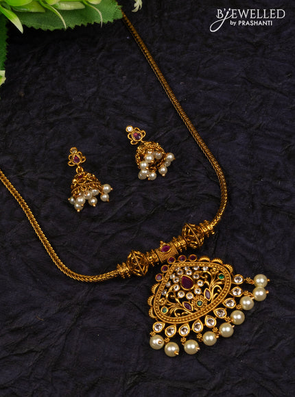 Antique attigai necklace with kemp & cz stones and pearl hangings