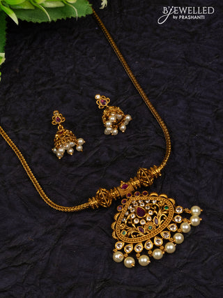 Antique attigai necklace with kemp & cz stones and pearl hangings