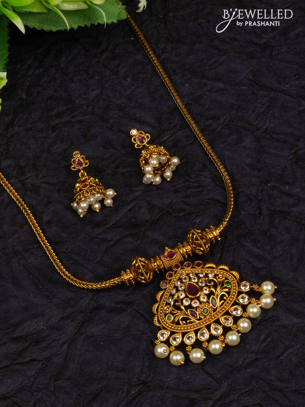 Antique attigai necklace with kemp & cz stones and pearl hangings