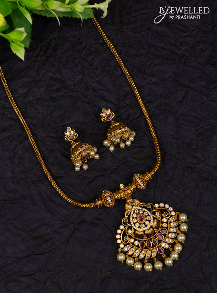Antique attigai necklace with kemp & cz stones and pearl hangings