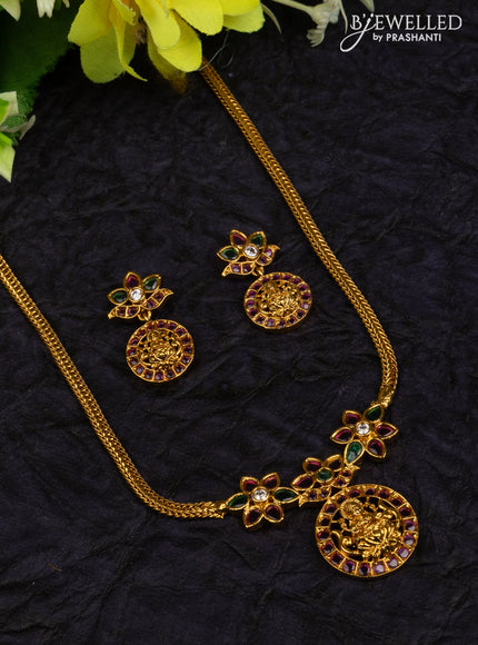 Antique attigai necklace lakshmi pendant with kemp and cz stones