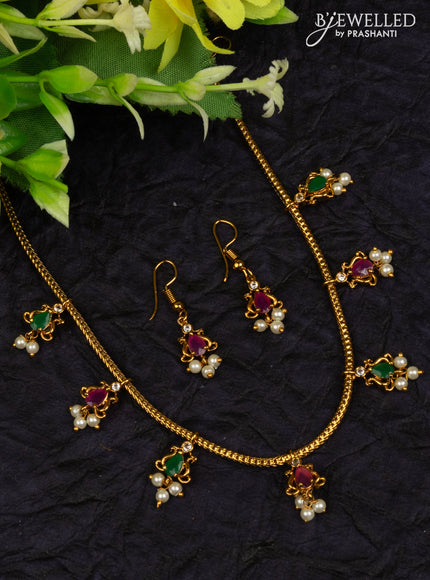 Antique attigai necklace with kemp & cz stones and pearl hangings