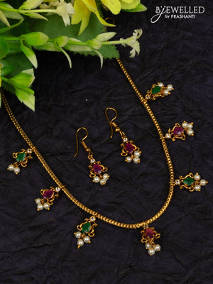 Antique attigai necklace with kemp & cz stones and pearl hangings