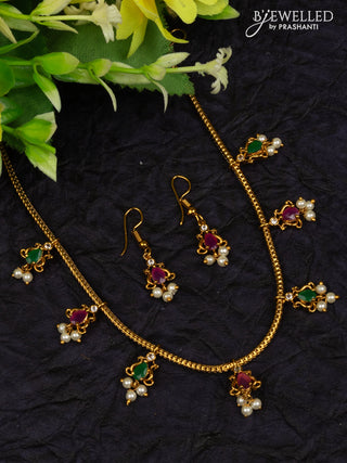 Antique attigai necklace with kemp & cz stones and pearl hangings