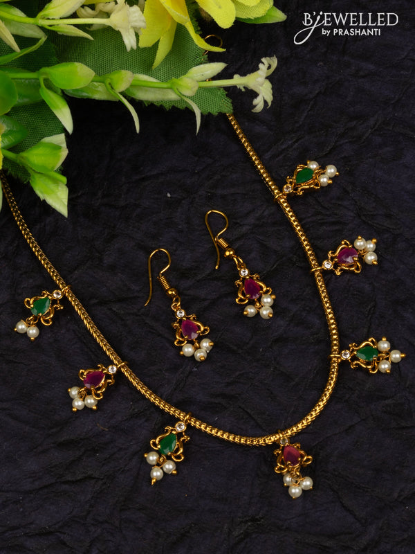 Antique attigai necklace with kemp & cz stones and pearl hangings