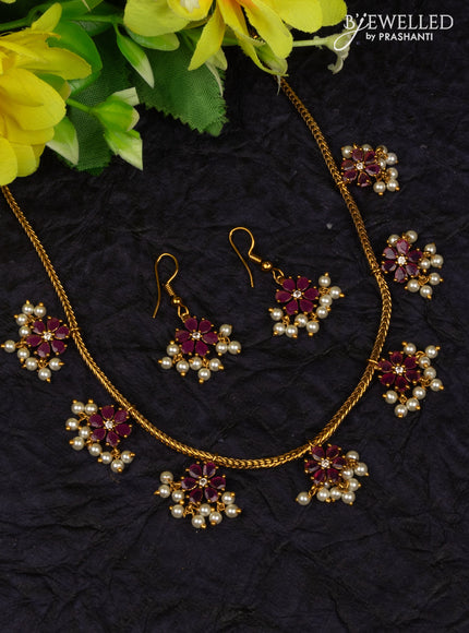 Antique attigai necklace with ruby & cz stones and pearl hangings