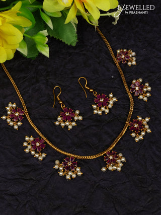 Antique attigai necklace with ruby & cz stones and pearl hangings