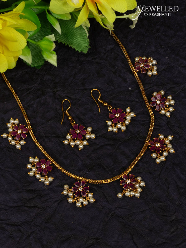 Antique attigai necklace with ruby & cz stones and pearl hangings