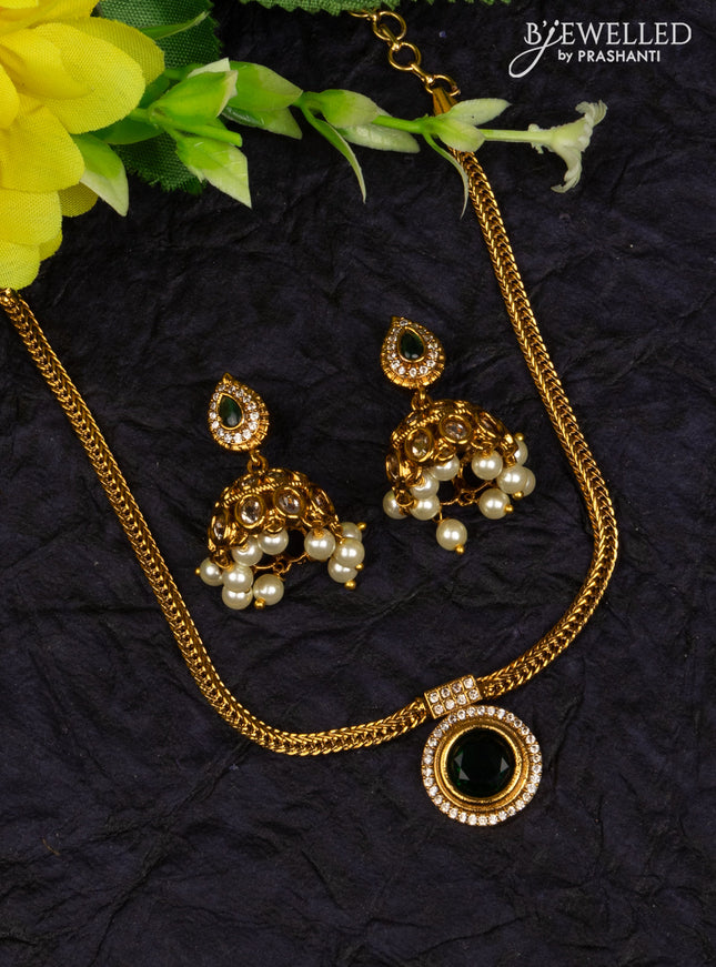 Antique attigai necklace with emerald and cz stones