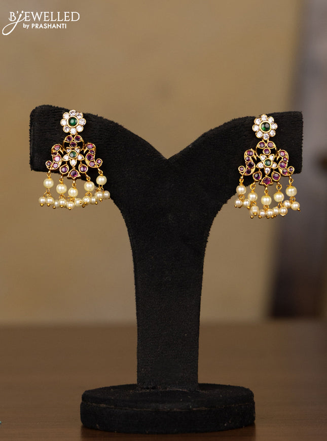 Antique guttapusalu haaram with kemp & cz stones and pearl hangings