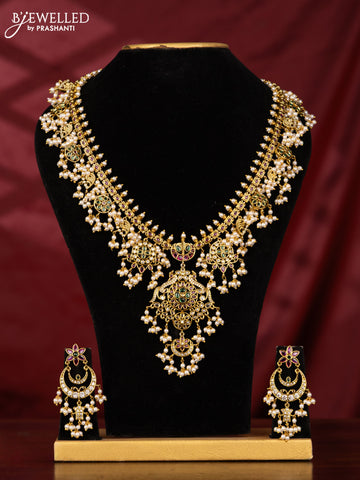 Antique guttapusalu haaram with kemp & cz stones and pearl hangings