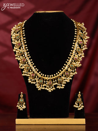 Antique guttapusalu haaram with kemp stones and pearl hangings