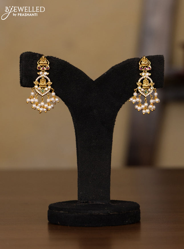 Antique guttapusalu haaram lakshmi design with kemp & cz stones and pearl hangings