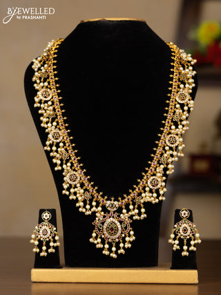 Antique guttapusalu haaram with kemp & cz stones and pearl hangings