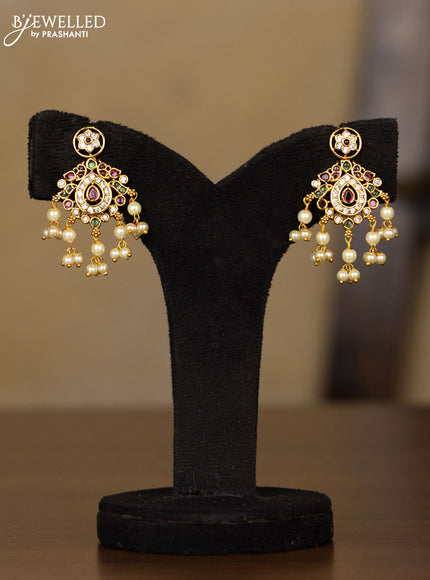 Antique guttapusalu haaram with kemp & cz stones and pearl hangings