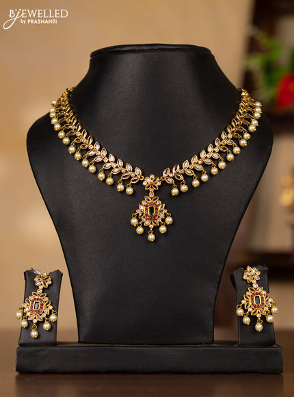 Antique guttapusalu necklace with kemp & kundan stones and pearl hangings