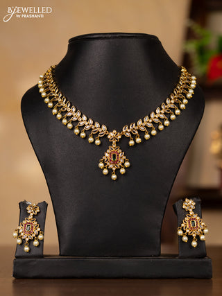 Antique guttapusalu necklace with kemp & kundan stones and pearl hangings