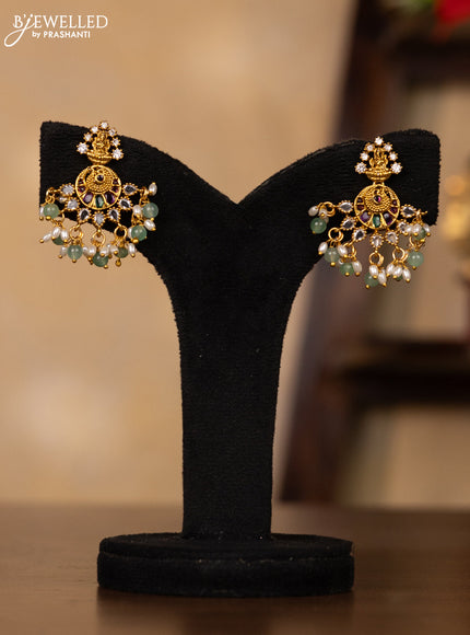 Antique guttapusalu necklace lakshmi design with kemp & cz stones and pearl & mint green beads hangings