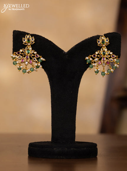 Antique guttapusalu necklace with kemp & kundan stones and pearl & mint green beads hangings
