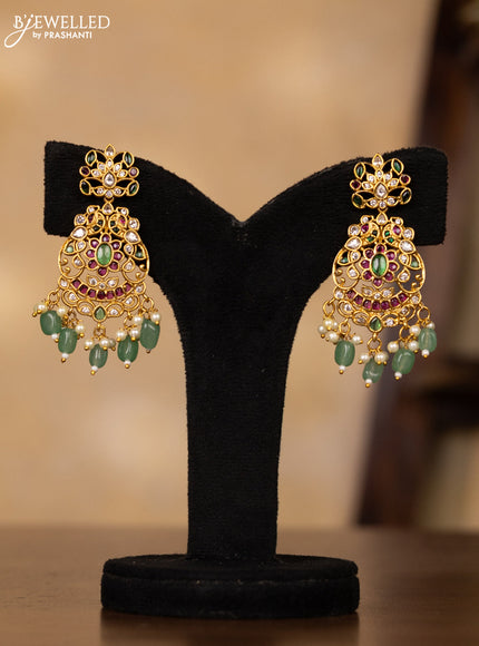 Antique guttapusalu necklace with kemp & cz stones and pearl & mint green beads hangings