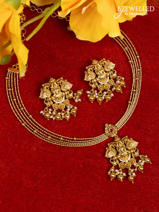 Ring type choker lakshmi pendant with ruby & cz stones and pearl & golden beads hangings