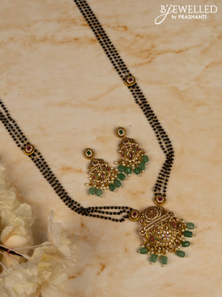 Mangalsutra with kemp and cz stones in pearl & mint green beads hangings