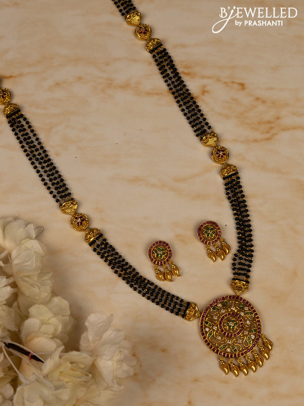 Mangalsutra long with kemp and cz stones in hangings