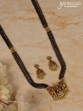 Mangalsutra long lakshmi pendant with kemp & cz stones and pearl hangings