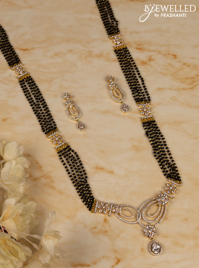 Mangalsutra long with floral design and cz stones pendant
