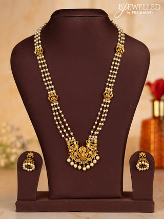 Pearl necklace tirupati balaji pendant with kemp & cz stones and pearl hangings